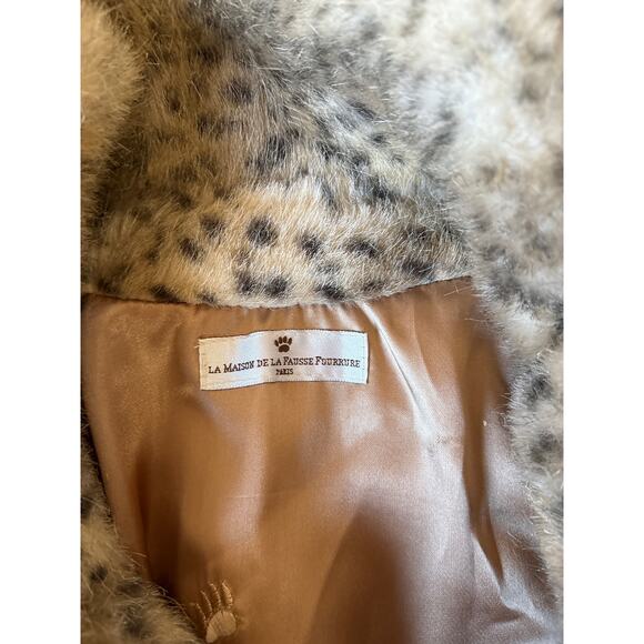 French Made Faux Fur Leopard Coat La Maison Fausse Fourrure XS - Picture 2 of 8
